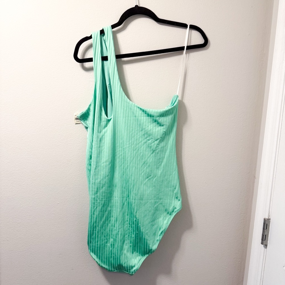 Aerie Green One-Shoulder Swim One Piece